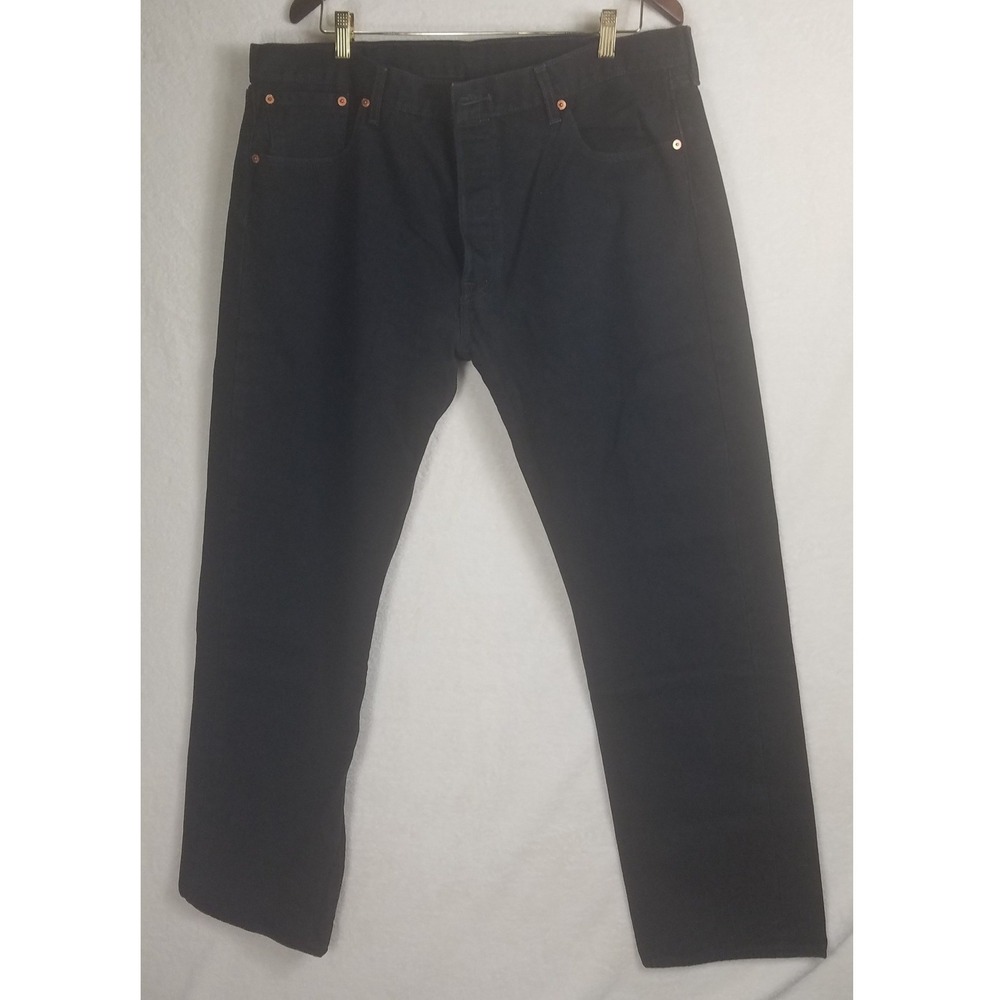 Levis 501 Jeans Mens 38x32 Black Excellent Button Fly Straight Leg Denim Pants